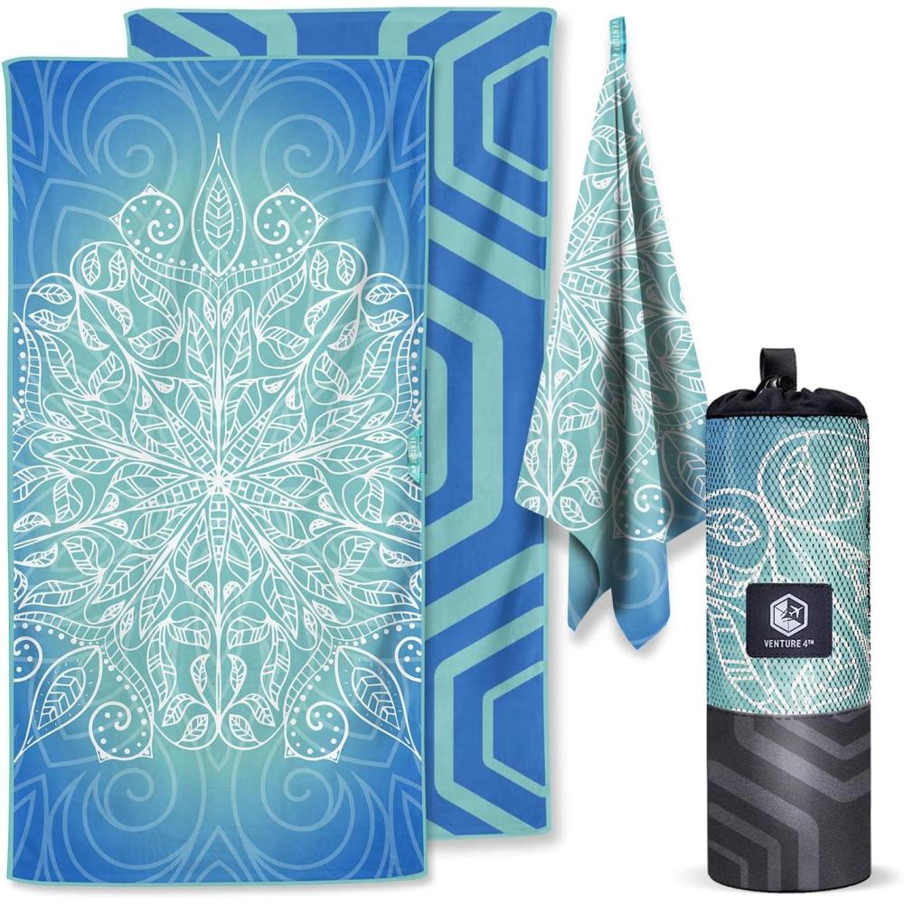 image:imageVENTURE 4TH Microfiber Beach Towel QuickDry Compact SandFree Absorbent Sandproof and Lightweight Perfect for Camping Beach and Roadtrips Dark Blue Stripes Design 35x78 inchesBlue Mandala