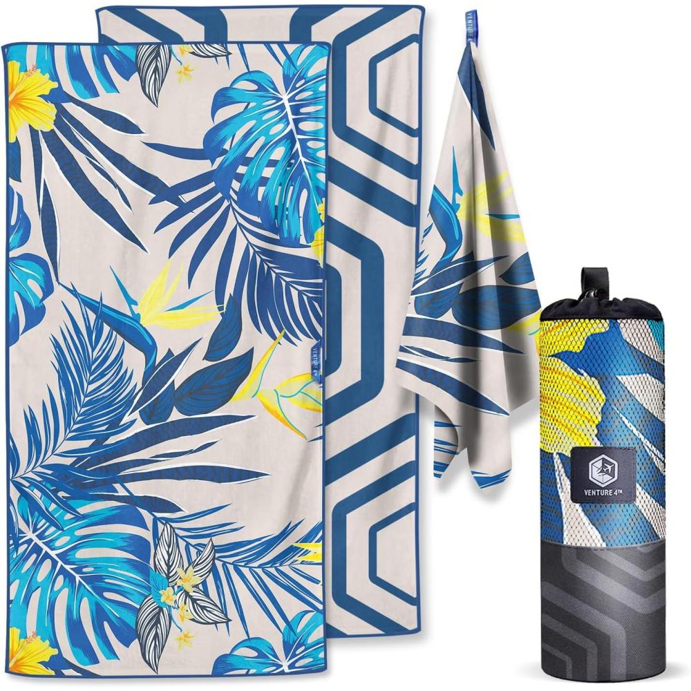 image:imageVENTURE 4TH Microfiber Beach Towel QuickDry Compact SandFree Absorbent Sandproof and Lightweight Perfect for Camping Beach and Roadtrips Dark Blue Stripes Design 35x78 inchesHibiscus