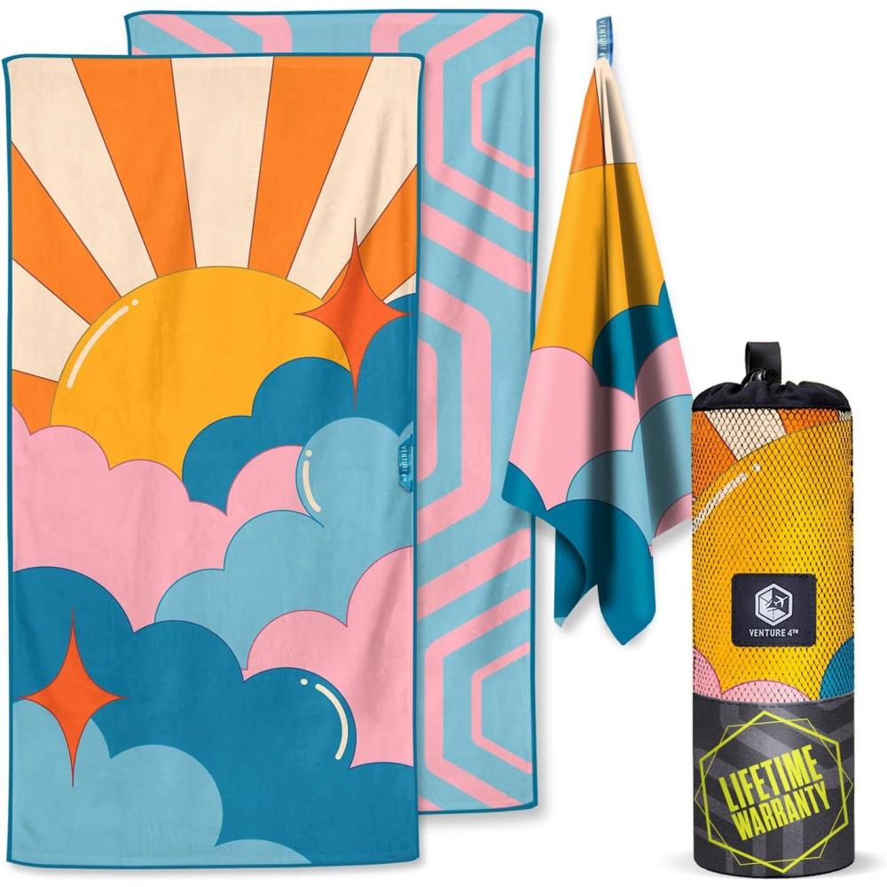 image:imageVENTURE 4TH Microfiber Beach Towel QuickDry Compact SandFree Absorbent Sandproof and Lightweight Perfect for Camping Beach and Roadtrips Dark Blue Stripes Design 35x78 inchesSkys the Limit