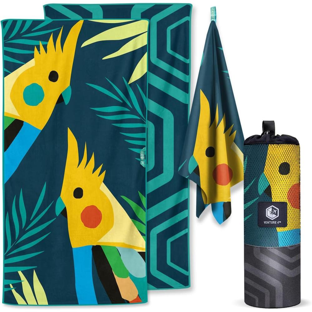 image:imageVENTURE 4TH Microfiber Beach Towel QuickDry Compact SandFree Absorbent Sandproof and Lightweight Perfect for Camping Beach and Roadtrips Dark Blue Stripes Design 35x78 inchesNavy Cockatoo