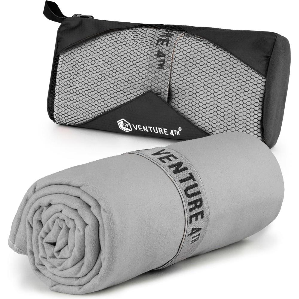 image:imageVENTURE 4TH Quick Dry Towel Microfiber Travel Towel Ideal for Camping Hiking Backpacking Gym Lightweight amp Fast Drying Travel Towels for Body Compact amp Easy to Pack Army Green LargeLight Gray