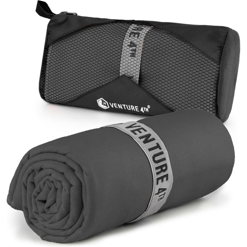 image:imageVENTURE 4TH Quick Dry Towel Microfiber Travel Towel Ideal for Camping Hiking Backpacking Gym Lightweight amp Fast Drying Travel Towels for Body Compact amp Easy to Pack Army Green LargeCharcoal