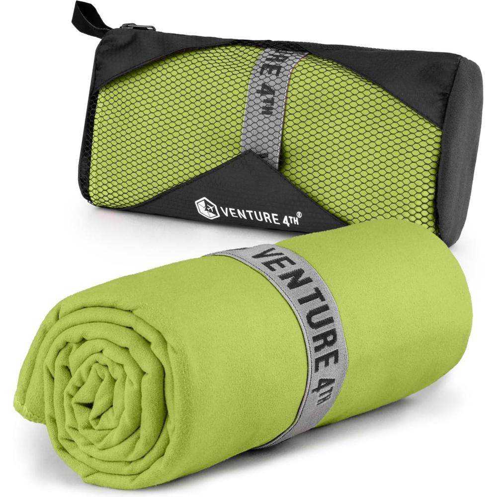 image:imageVENTURE 4TH Quick Dry Towel Microfiber Travel Towel Ideal for Camping Hiking Backpacking Gym Lightweight amp Fast Drying Travel Towels for Body Compact amp Easy to Pack Army Green LargeLime