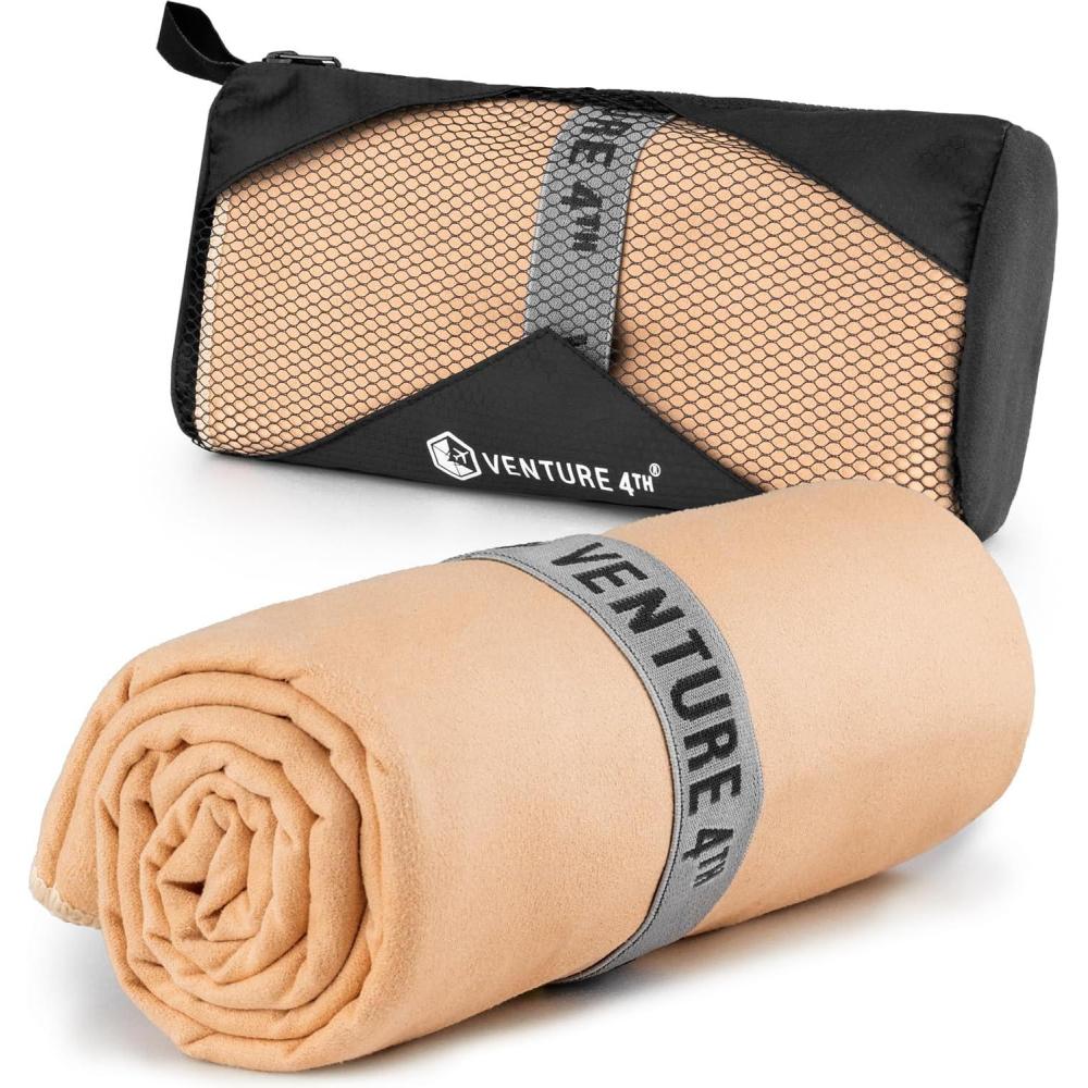image:imageVENTURE 4TH Quick Dry Towel Microfiber Travel Towel Ideal for Camping Hiking Backpacking Gym Lightweight amp Fast Drying Travel Towels for Body Compact amp Easy to Pack Army Green LargeBeige