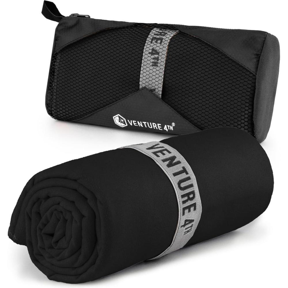 image:imageVENTURE 4TH Quick Dry Towel Microfiber Travel Towel Ideal for Camping Hiking Backpacking Gym Lightweight amp Fast Drying Travel Towels for Body Compact amp Easy to Pack Army Green LargeBlack