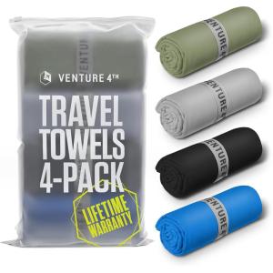 image:imageVENTURE 4TH  4pcs Quick Dry Towels Microfiber Travel Towels Ideal for Camping Hiking Backpacking Gym Lightweight amp Fast Drying Travel Towels for Body Compact amp Easy to Pack  4 Pack Large4pack Multicolor