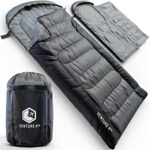 image:imageVENTURE 4TH Backpacking Sleeping Bag  XXL Double and Single Sizes  Lightweight Warm amp Cold Weather Sleeping Bags for Adults Kids amp Couples  Ideal for Hiking Camping amp Outdoor AdventuresSilverBlack