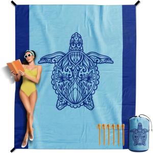 image:imageVENTURE 4TH FamilySize Beach Blanket Sandproof Waterproof Lightweight amp Compact Includes Stakes and Carry Bag 7x8 feet XL Mandala Turtle