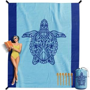 image:imageVENTURE 4TH FamilySize Beach Blanket Sandproof Waterproof Lightweight amp Compact Includes Stakes and Carry Bag 9x10 feet XXL Mandala Turtle