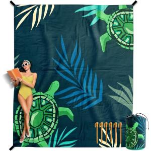 image:imageVENTURE 4TH FamilySize Beach Blanket Sandproof Waterproof Lightweight amp Compact Includes Stakes and Carry Bag 9x10 feet XXL Navy Turtle