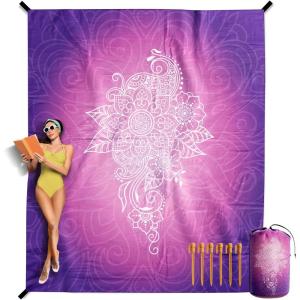 image:imageVENTURE 4TH FamilySize Beach Blanket Sandproof Waterproof Lightweight amp Compact Includes Stakes and Carry Bag 9x10 feet XXL Purple Mandala