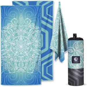 image:imageVENTURE 4TH Microfiber Beach Towel QuickDry Compact SandFree Absorbent Sandproof and Lightweight  Perfect for Camping Beach and Roadtrips Dark Blue Stripes Design  35x78 inchesBlue Mandala