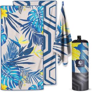 image:imageVENTURE 4TH Microfiber Beach Towel QuickDry Compact SandFree Absorbent Sandproof and Lightweight  Perfect for Camping Beach and Roadtrips Dark Blue Stripes Design  35x78 inchesHibiscus