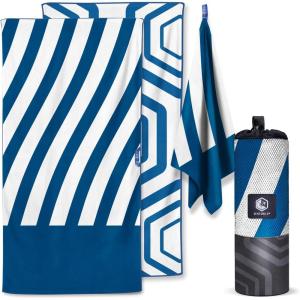image:imageVENTURE 4TH Microfiber Beach Towel QuickDry Compact SandFree Absorbent Sandproof and Lightweight  Perfect for Camping Beach and Roadtrips Dark Blue Stripes Design  35x78 inchesDark Blue