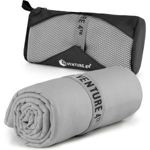 image:imageVENTURE 4TH Quick Dry Towel Microfiber Travel Towel Ideal for Camping Hiking Backpacking Gym Lightweight amp Fast Drying Travel Towels for Body Compact amp Easy to Pack  Army Green LargeLight Gray