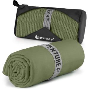 image:imageVENTURE 4TH Quick Dry Towel Microfiber Travel Towel Ideal for Camping Hiking Backpacking Gym Lightweight amp Fast Drying Travel Towels for Body Compact amp Easy to Pack  Army Green LargeArmy Green