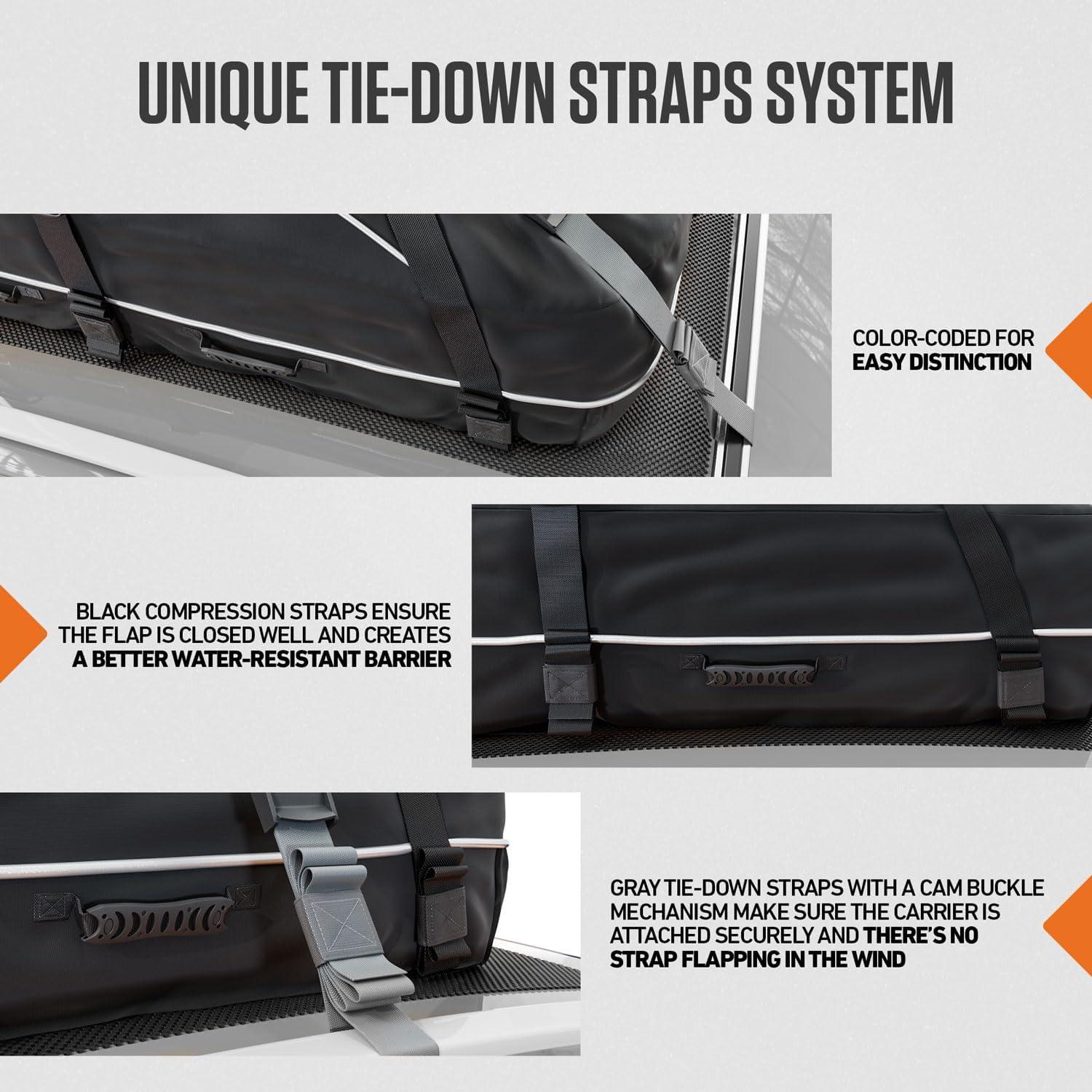 image:imageVENTURE 4TH Car Rooftop Cargo Carrier 21 Cubic Feet SoftShell Waterproof Roof Bag with 10 HeavyDuty Compression amp TieDown Straps AntiSlip Mat amp Door Hooks Fits Cars with or Without Roof Rack21 Cubic Feet