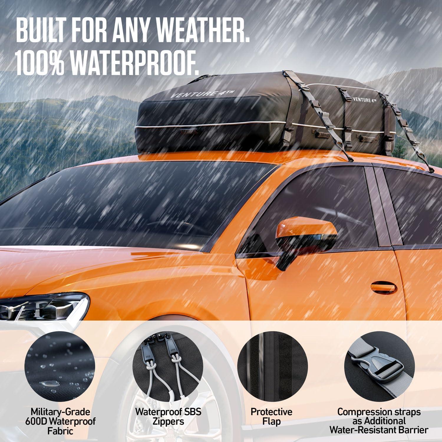 image:imageVENTURE 4TH Car Rooftop Cargo Carrier 21 Cubic Feet SoftShell Waterproof Roof Bag with 10 HeavyDuty Compression amp TieDown Straps AntiSlip Mat amp Door Hooks Fits Cars with or Without Roof Rack21 Cubic Feet