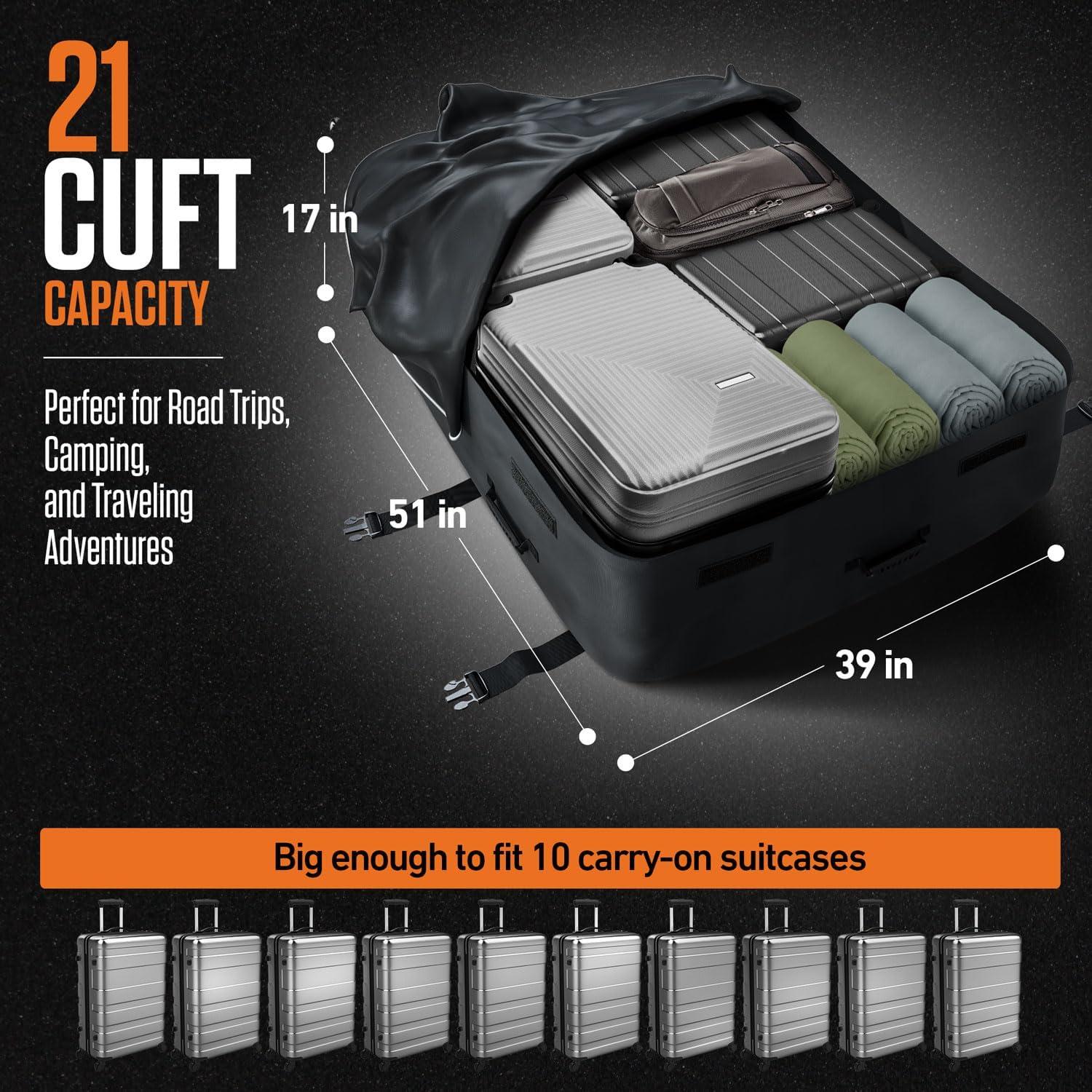 image:imageVENTURE 4TH Car Rooftop Cargo Carrier 21 Cubic Feet SoftShell Waterproof Roof Bag with 10 HeavyDuty Compression amp TieDown Straps AntiSlip Mat amp Door Hooks Fits Cars with or Without Roof Rack21 Cubic Feet