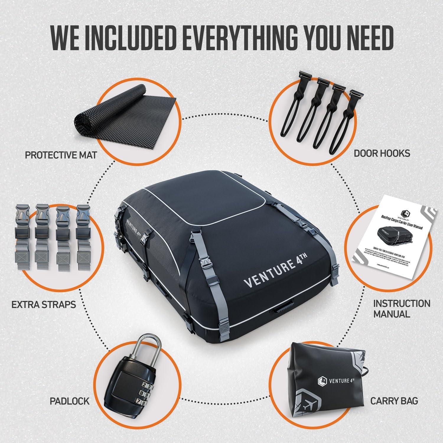 image:imageVENTURE 4TH Car Rooftop Cargo Carrier 21 Cubic Feet SoftShell Waterproof Roof Bag with 10 HeavyDuty Compression amp TieDown Straps AntiSlip Mat amp Door Hooks Fits Cars with or Without Roof Rack21 Cubic Feet