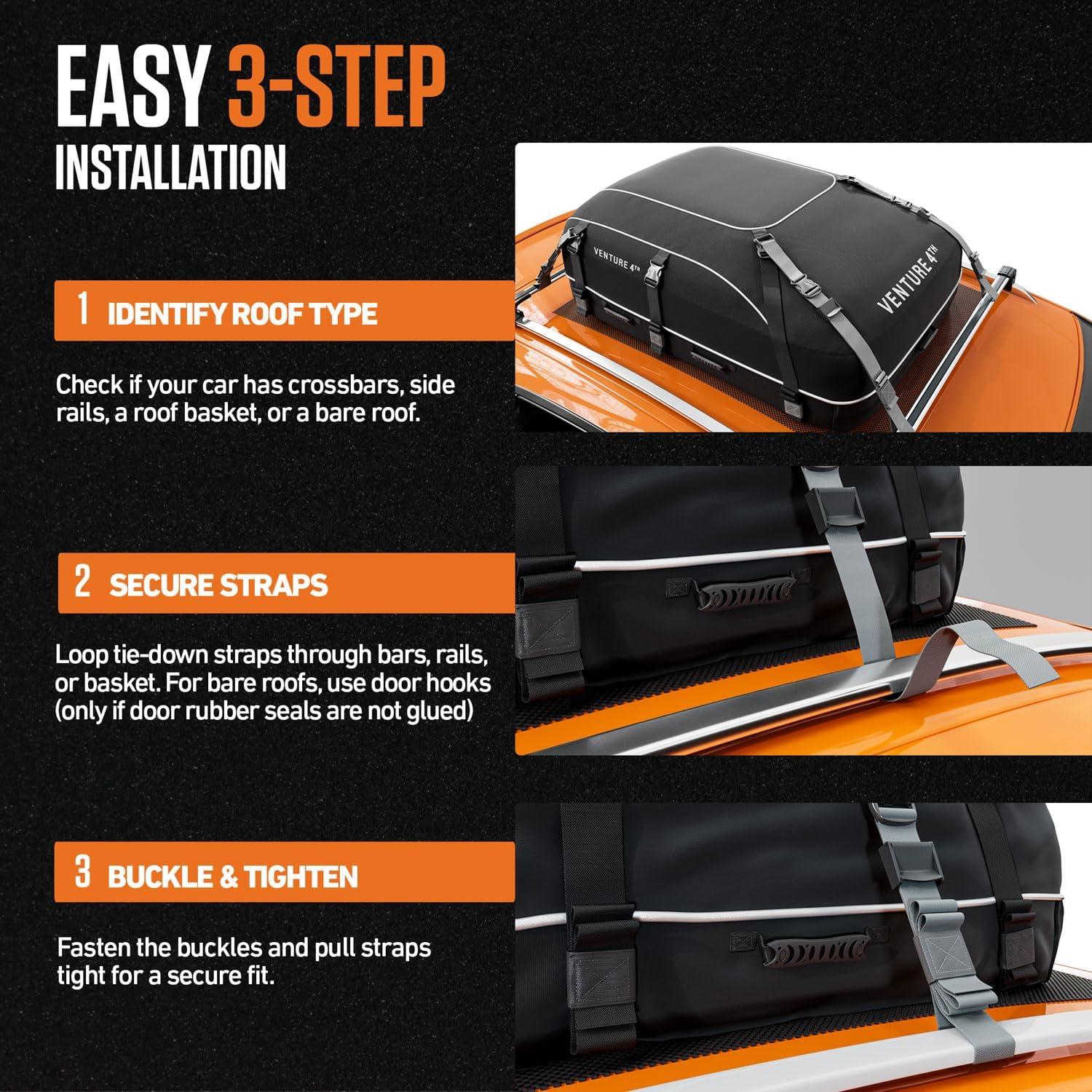 image:imageVENTURE 4TH Car Rooftop Cargo Carrier 21 Cubic Feet SoftShell Waterproof Roof Bag with 10 HeavyDuty Compression amp TieDown Straps AntiSlip Mat amp Door Hooks Fits Cars with or Without Roof Rack21 Cubic Feet