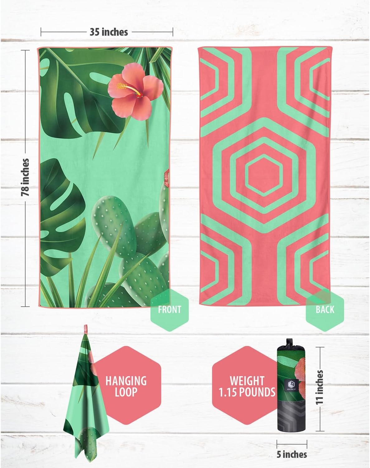 image:imageVENTURE 4TH Microfiber Beach Towel QuickDry Compact SandFree Absorbent Sandproof and Lightweight Perfect for Camping Beach and Roadtrips Navy Turtle Design 35x78 inchesTropical Scent