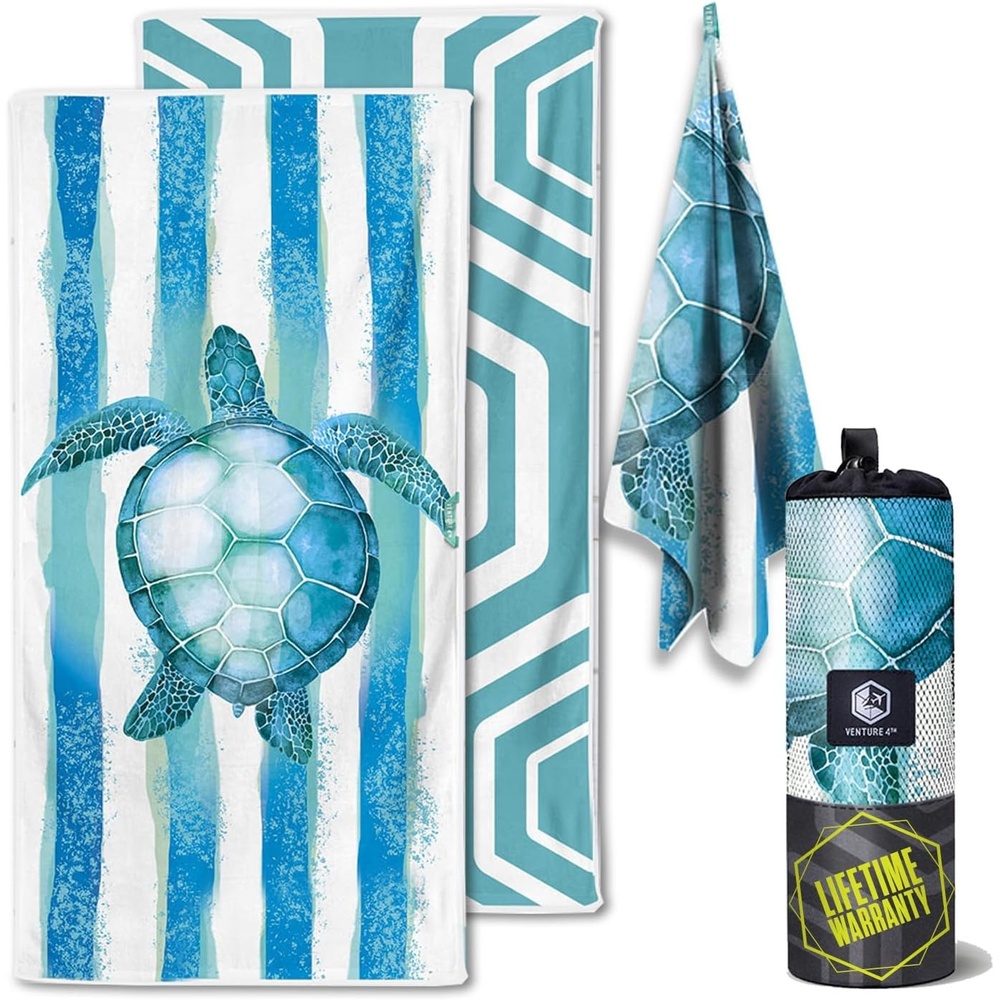 image:imageVENTURE 4TH Microfiber Beach Towel QuickDry Compact SandFree Absorbent Sandproof and Lightweight Perfect for Camping Beach and Roadtrips Navy Turtle Design 35x78 inchesStriped Turtle