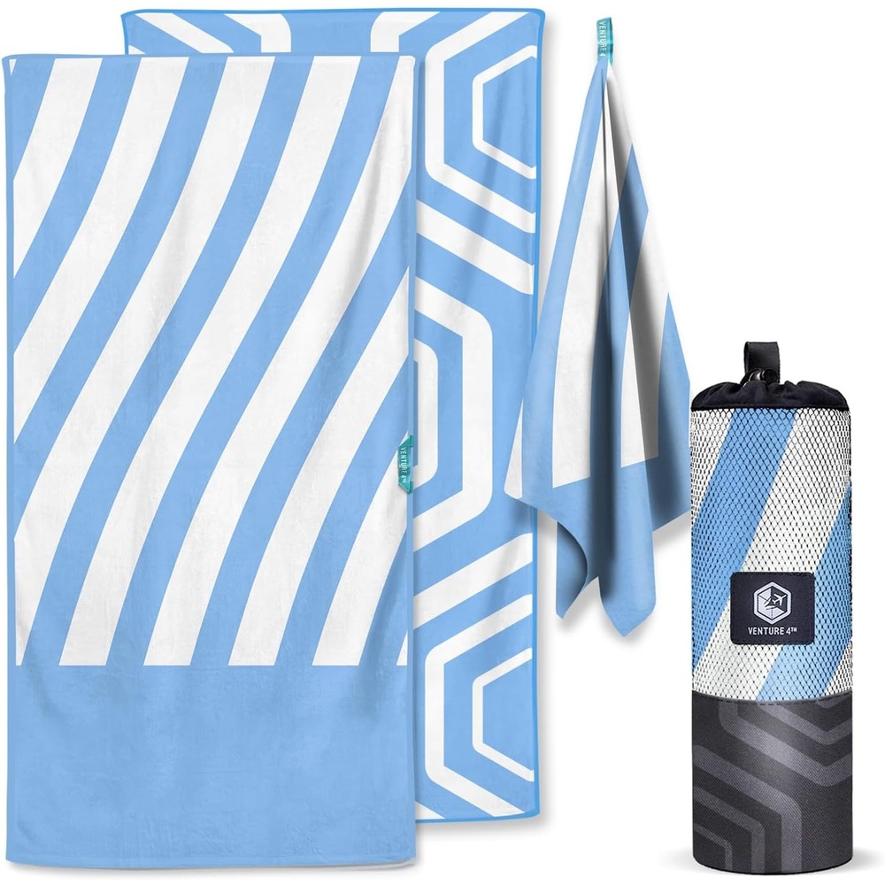 image:imageVENTURE 4TH Microfiber Beach Towel QuickDry Compact SandFree Absorbent Sandproof and Lightweight Perfect for Camping Beach and Roadtrips Navy Turtle Design 35x78 inchesSky Blue
