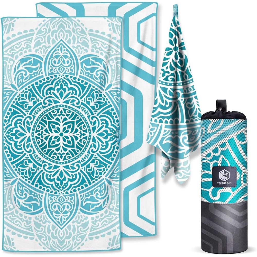 image:imageVENTURE 4TH Microfiber Beach Towel QuickDry Compact SandFree Absorbent Sandproof and Lightweight Perfect for Camping Beach and Roadtrips Navy Turtle Design 35x78 inchesOcean Mandala
