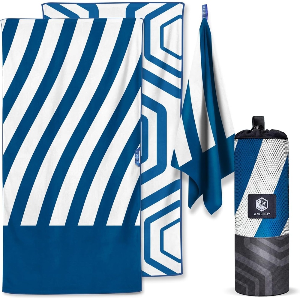 image:imageVENTURE 4TH Microfiber Beach Towel QuickDry Compact SandFree Absorbent Sandproof and Lightweight Perfect for Camping Beach and Roadtrips Navy Turtle Design 35x78 inchesDark Blue